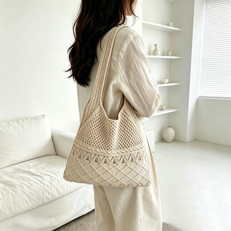 Yogodlns Designer Knitted Handbags Female Large Capacity Totes Women's Pack Summer Beach Bag Big Purses Casual Hollow Woven Shoulder Bags