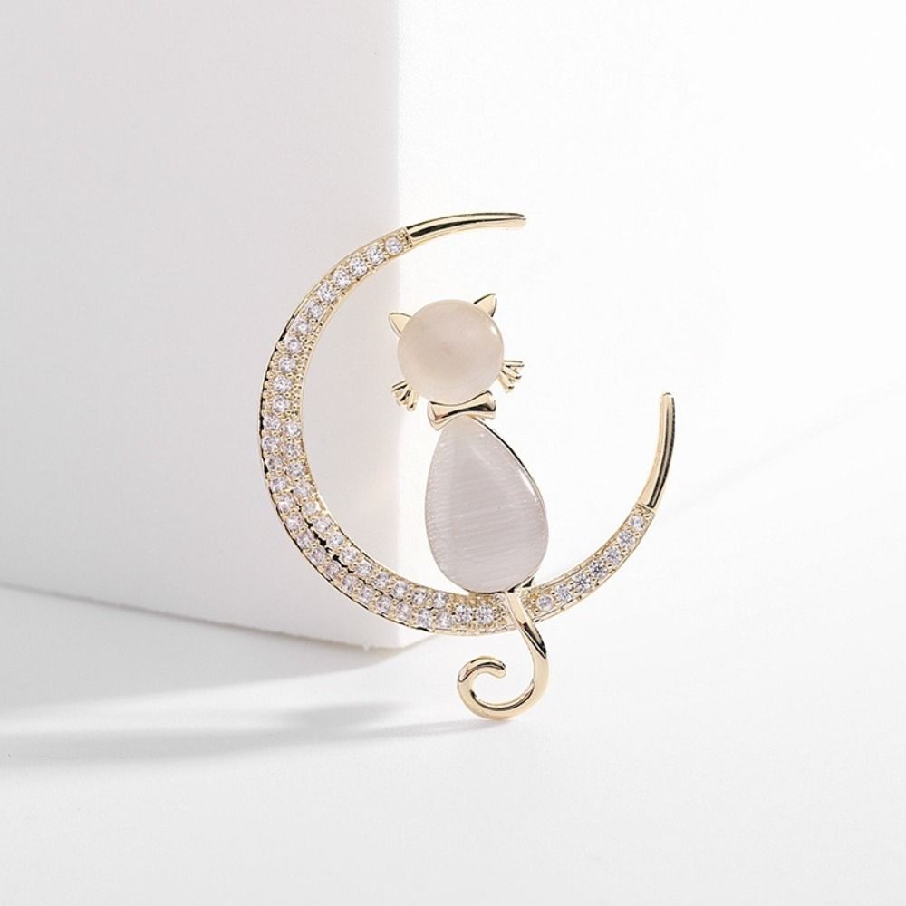 

Party Jewelry Design Sense Rhinestone Moon Cat Brooch Corsage Brooch Lapel Pins Women Brooch золотий