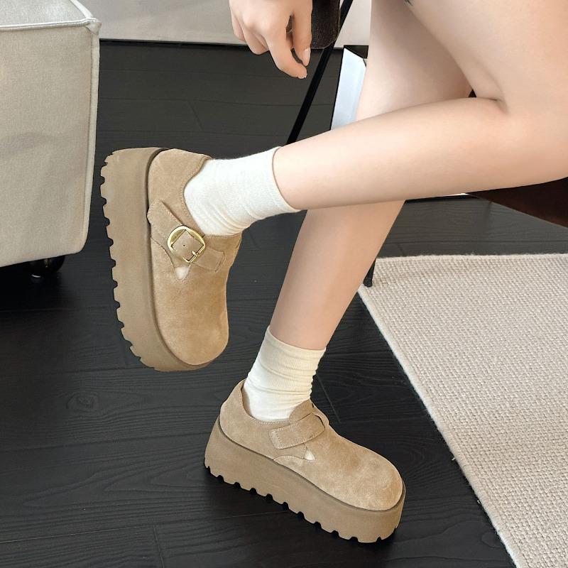 Leather retro Birkenstocks women's autumn new platform heightening loafers fashion versatile casual single shoes trend
