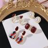 Retro Pearl Ear Studs Elegant Baroque Stud Earrings Wine Red Geometric Earring  Girl