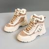 W2577 Winter Women's Color Matching and Velvet Medium-top Cotton Shoes Increase the Height, Casual and Warm Snow Boots Keep Warm Inside