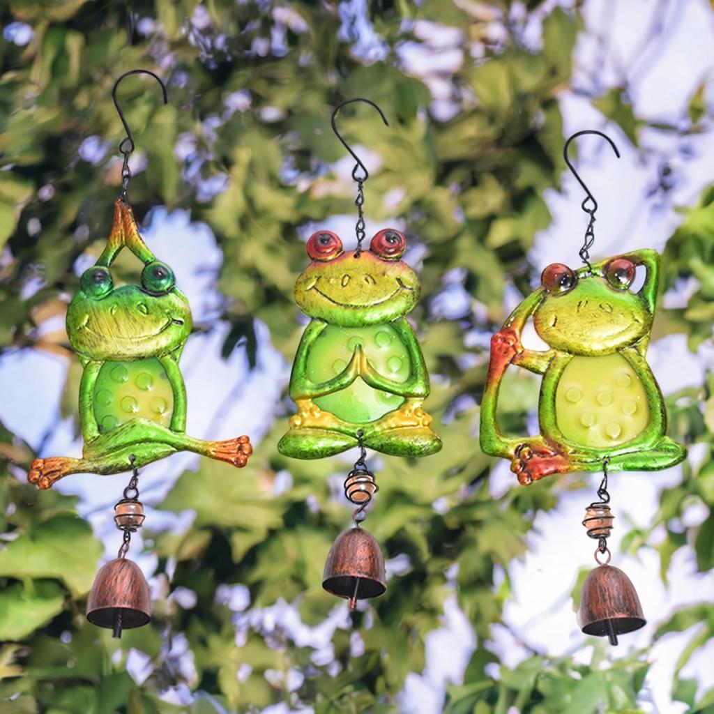 Yoga Frog Wind Chimes Vintage Iron Art Decorative Wind Chime Funny Frogs Statues Hanging Ornament for Home Garden Decoration