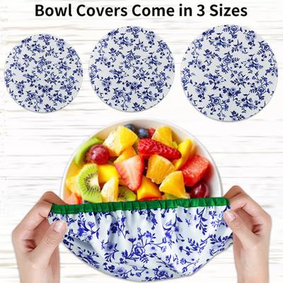 3Pcs 20/22/26CM Reusable Bowl Cover Floral Leaf Print Elastic Band Soft Cotton Washable Heavy Duty Round Dish Cover Durable Kitchen Supplies