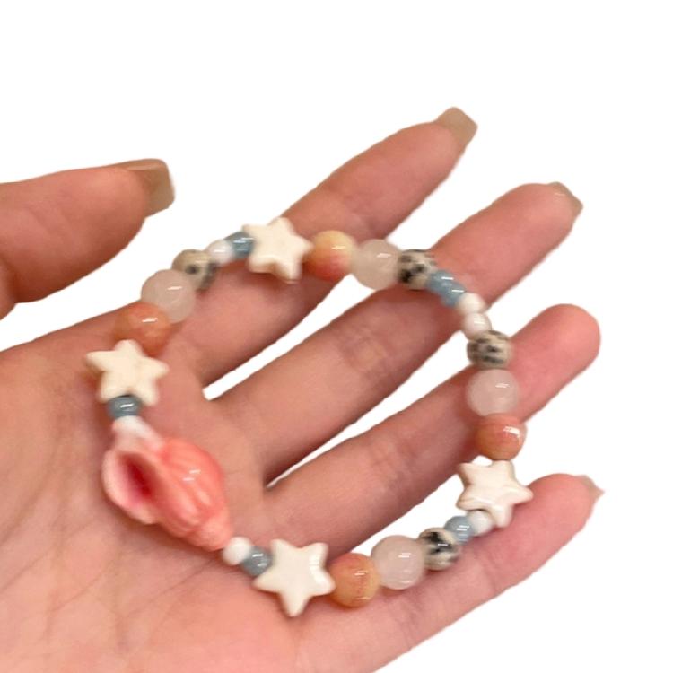 

Ніжний керамічний браслет з намистинами у вигляді морських зірок та мушель Святкова прикраса Модний аксесуар Ланцюжок на руку Святковий подарунок
