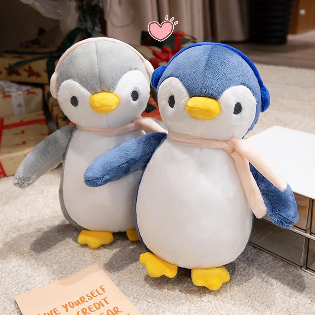 25CM Kawaii Cartoon Simulation Anime Earphones Penguin Stuffed Animal Plush Toy Doll Children's Cute Penguin Handmade Doll Gift