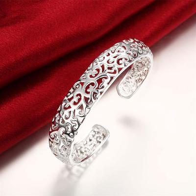 Bracciali rigidi con motivo cavo in argento sterling 925 fini per le donne regalo regolabile per la festa di nozze dei gioielli di moda di lusso