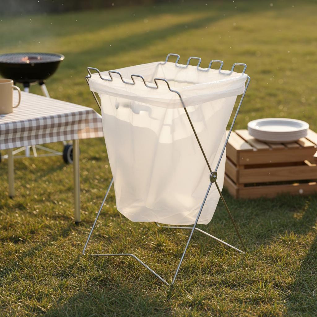 Foldable Trash Bag Stand Stable Portable Garbage Bag Rack Foldable Waste Sorting Frame Wide Opening Rustproof for Barbecue