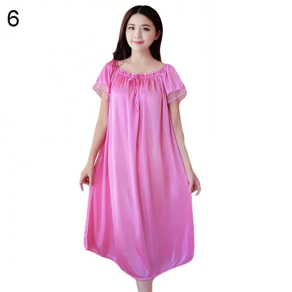 Women Summer V-Neck Sleeveless Solid Loose Fit Nightgown Plus Size Nightdress Women Summer V-Neck Sleeveless Solid Loose Fit Nightgown Plus Size Nightdress