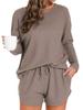 2025 Women's Solid Color Round Neck Casual Long Sleeve Pocket Set