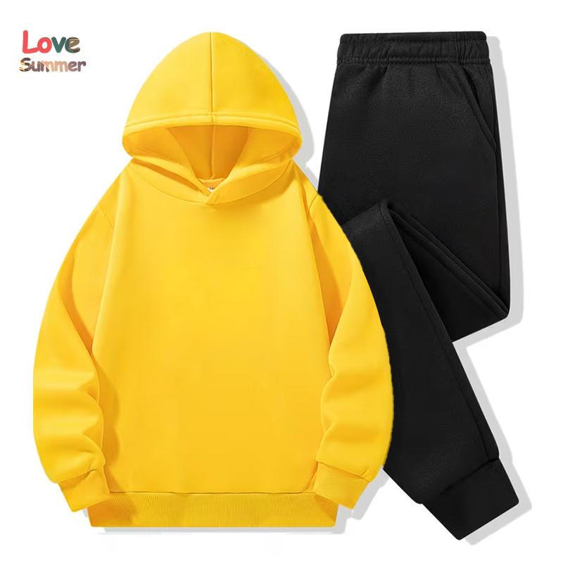 Set felpa per bambini 2 pezzi Felpa con cappuccio in cotone e pantaloni 3-14 anni unisex ragazzi ragazze Tuta Abbigliamento tinta unita Felpa Sportiva Regalo Ideale Quotidiano per Esterno