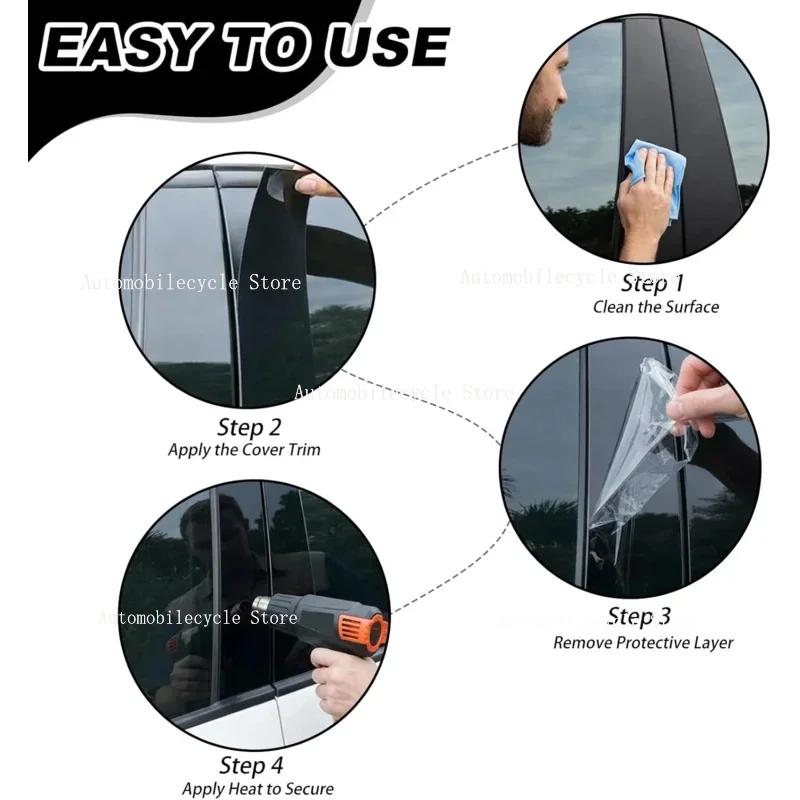 6PCS Glossy Black Pillar Posts Fit For Chevrolet Silverado 1500 Crew Cab 2019-2024 Window Moulding B C Center Sticker Cover