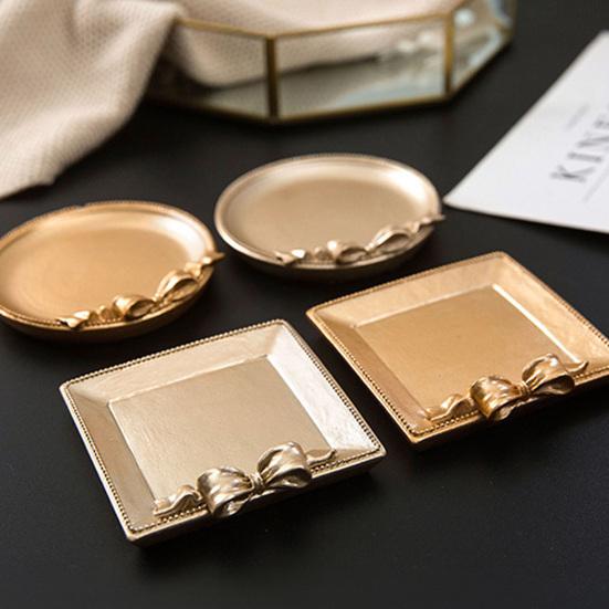 Decorative Bow Resin Jewelry Tray Matte Gold Ring Dish Trinket Holder Vintage Style Storage Organizer for Rings Earrings Necklaces Hairpins Gift
