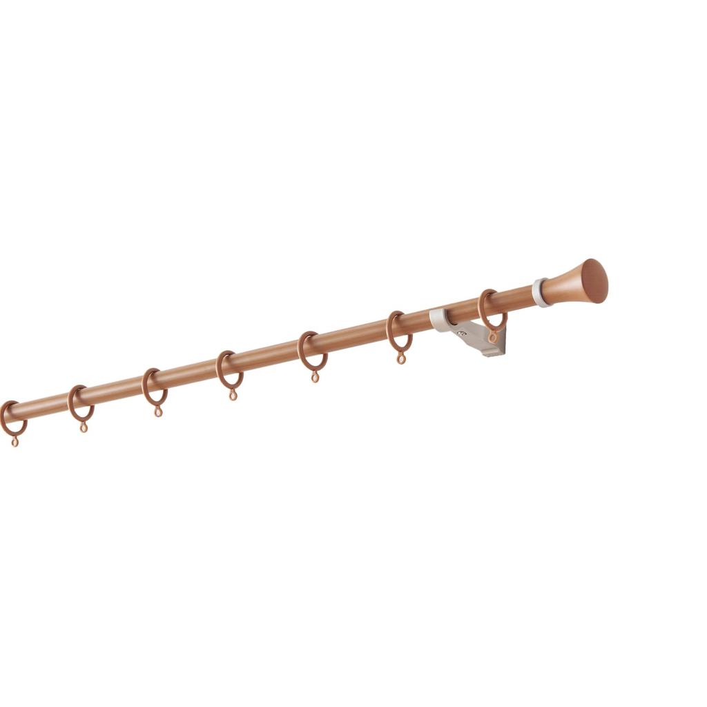 Toso Curtain Rail, 1.2m-2.0m, Medium, Wood Grain, Single, Telescopic, with Pole and Ring Runner, 30009551