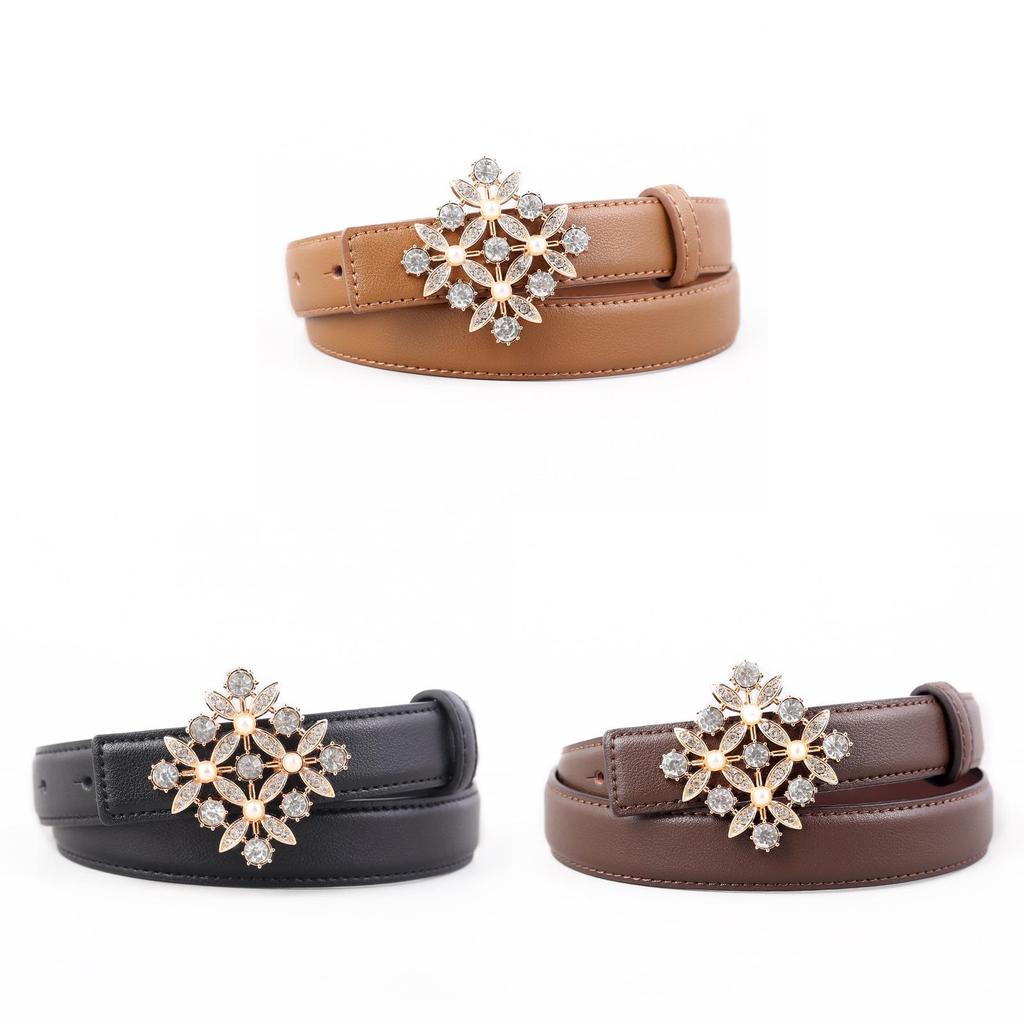 Female Leather Belt With Water Drilled Embellishments For Casual Wear And Dresses