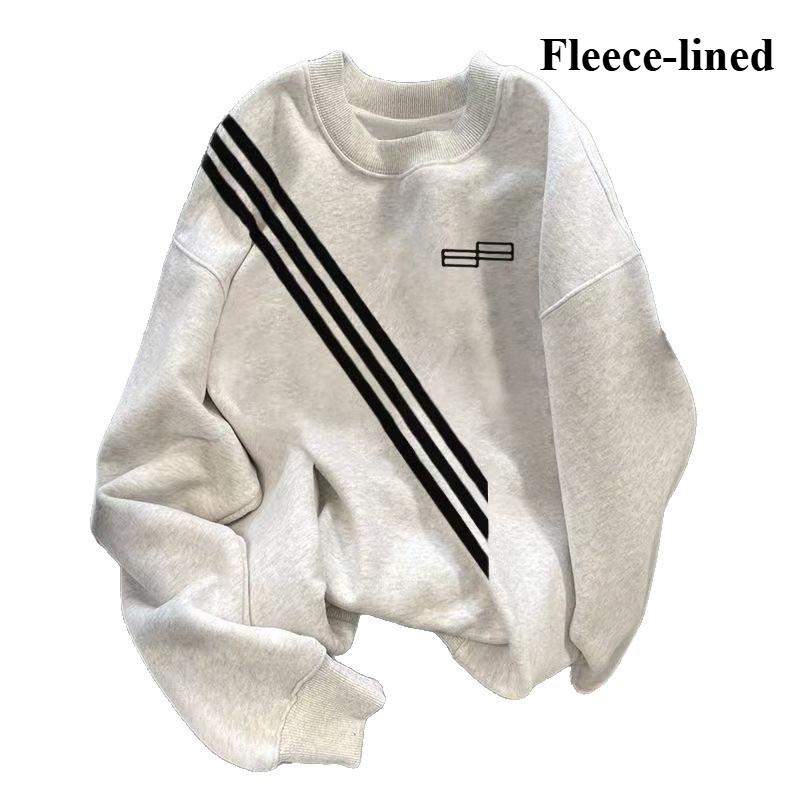 Crew neck sweater retro high street long-sleeved men's autumn and winter trend fleece thickened loose women's casual personalized top