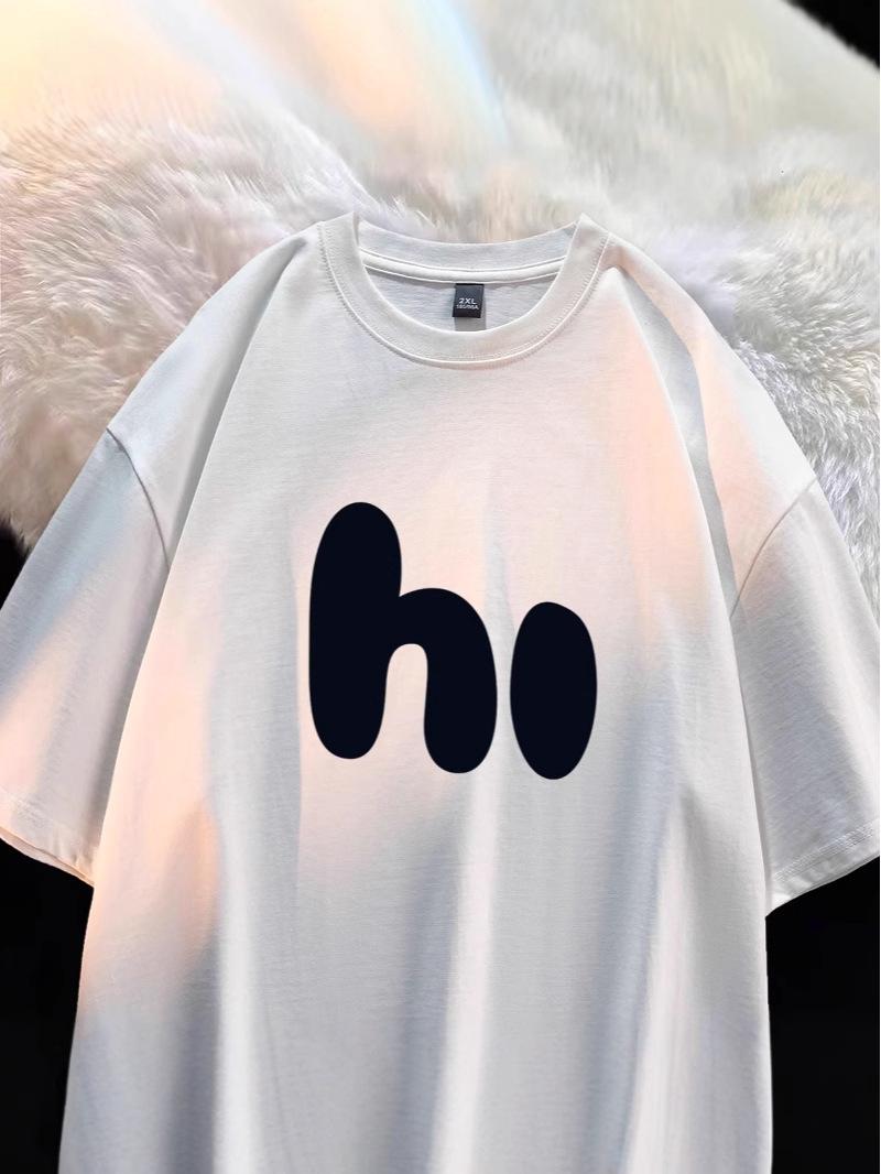 

Women s Streetwear Short Sleeve Cotton T-shirt with Letter Print - American Hong Kong Style Summer Top XL білий