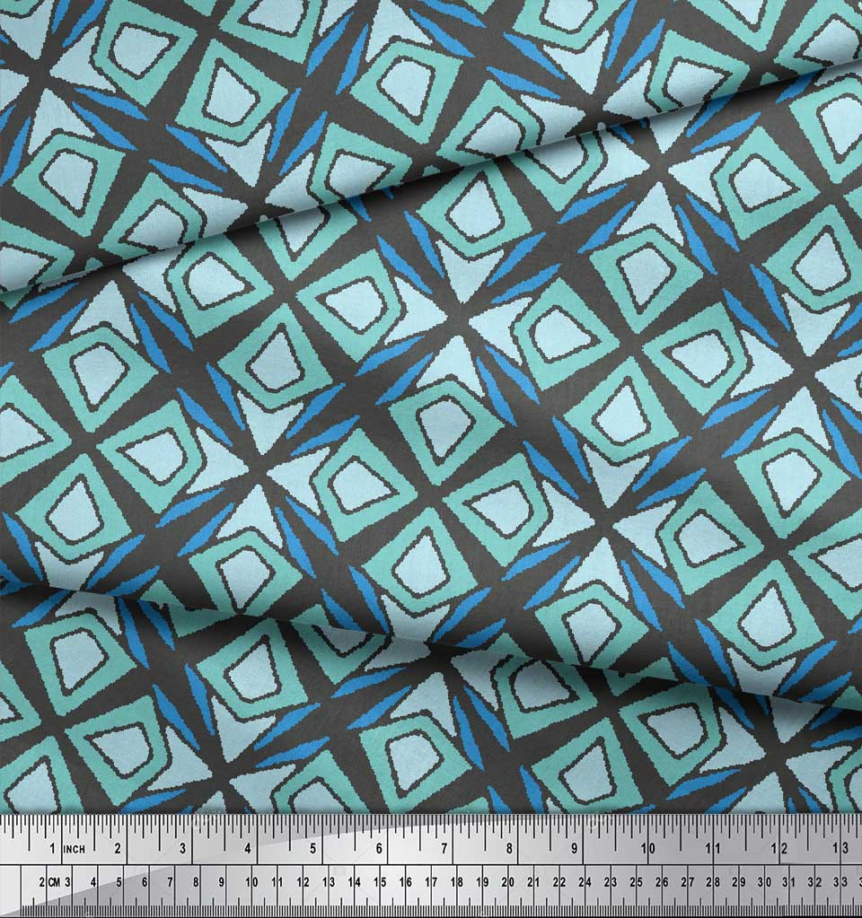 Soimoi Gray Japan Crepe Satin Fabric Arrow & Diamond Geometric Decor Fabric Printed metre 42 Inch