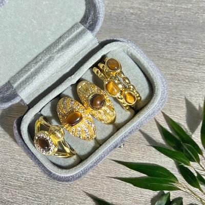 Anel Aberto Imitação de Zircônia Olho de Tigre Design de Nicho Personalidade de Alto Senso Anel Retrô Francês Empilhável