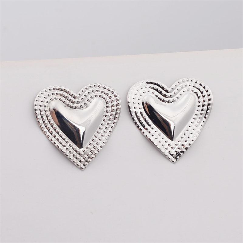 Gold Color Metal Heart Stud Earrings for Women Three-layers Uneven Side Love Heart Female Earrings Punk Cool Ear Jewelry