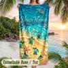 Northern Lights Bear Theme Quick Dry Beach Towel Custom Name Text Print Large Sand Resistant Towel Beach Vacation