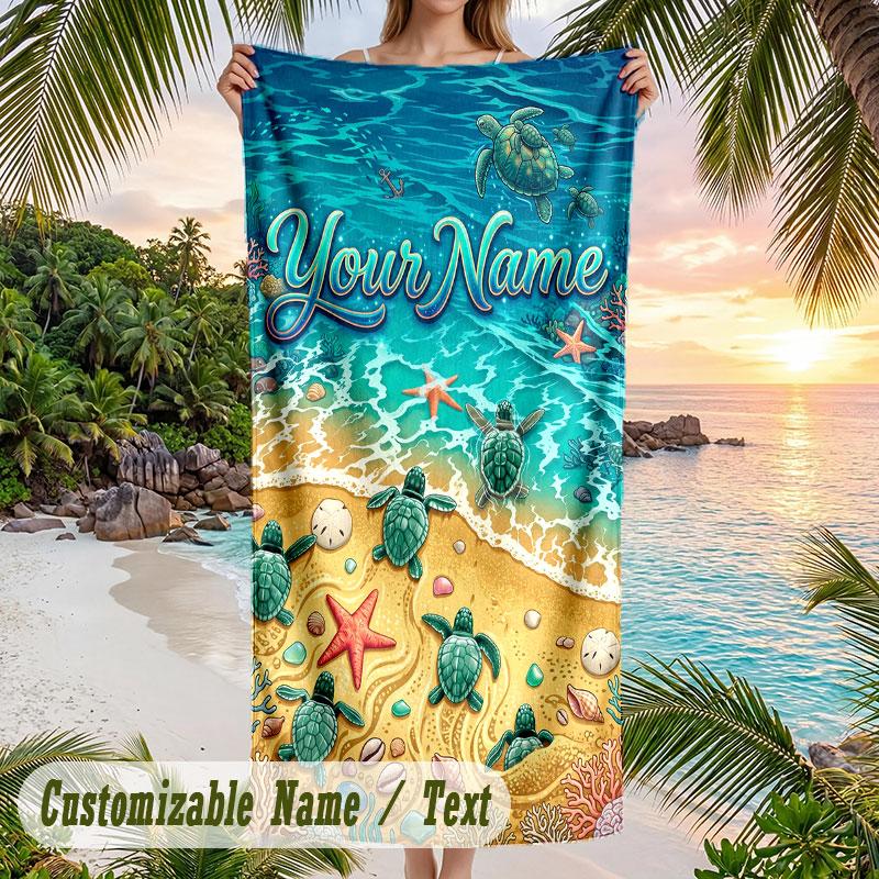Northern Lights Bear Theme Quick Dry Beach Towel Custom Name Text Print Large Sand Resistant Towel Beach Vacation