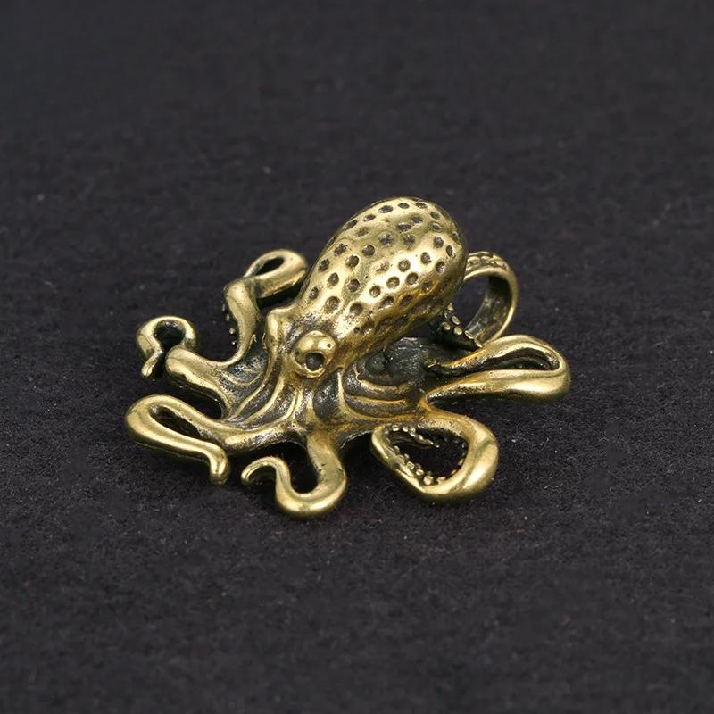 Solid Brass Octopus Animal Figurines Miniatures Desktop Ornament Accessories Creative Table Tea Pet Craft Home Decorations Retro