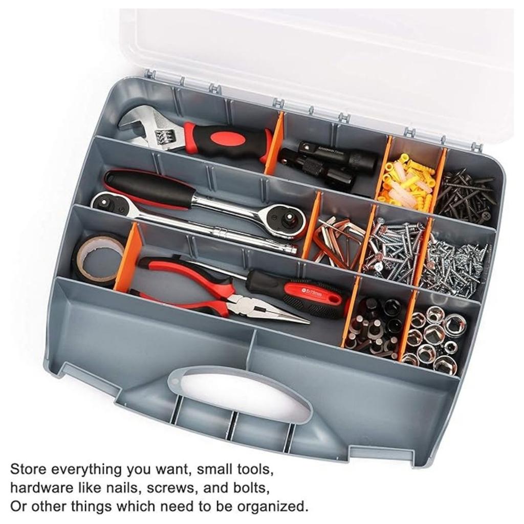Hardware Aufbewahrungsbox Werkzeug Organizer Behälter mit Griff und transparentem Deckel, 21 verstellbare Fächer und 2 feste Bereiche, Perfekt für Schrauben,, Bol