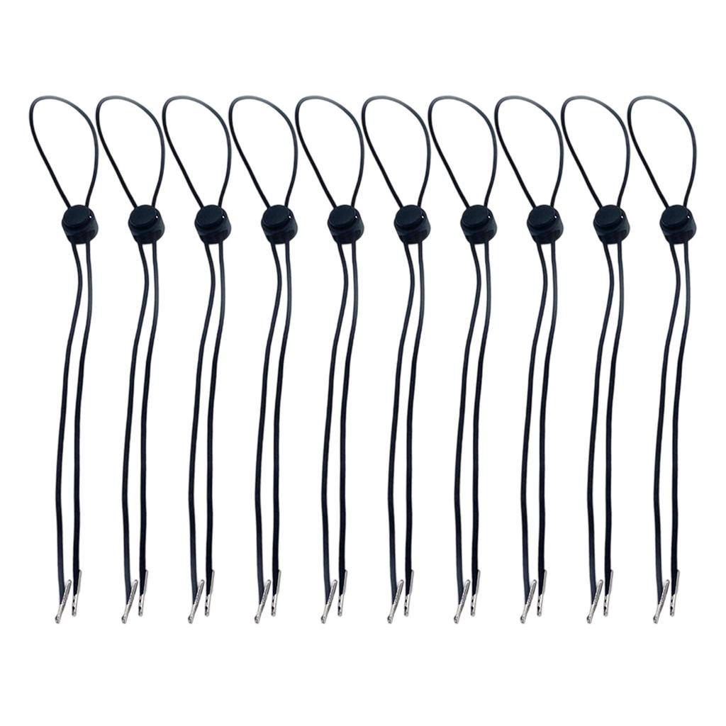 Pack Of 10 Black Elastic Hat Chin Cords Adjustable Removable Strap With Spring Lock For Secure Fit