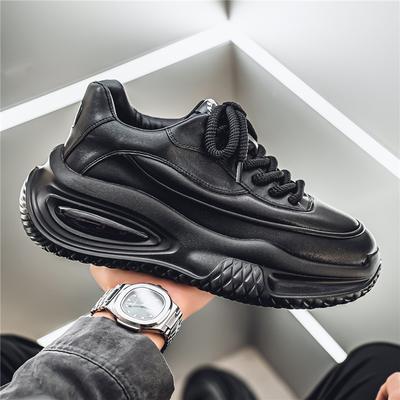 Men's Shoes Spring New Comfortable Leather Sports Casual Shoes Red Versatile Trend Thick Sole Heightening Dad Trendy Shoes