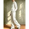 Women 2 Piece Outfit Waffle Knit Set Stand Collar Button Cardigan Wide Leg Pants Casual Loungewear Tracksuit