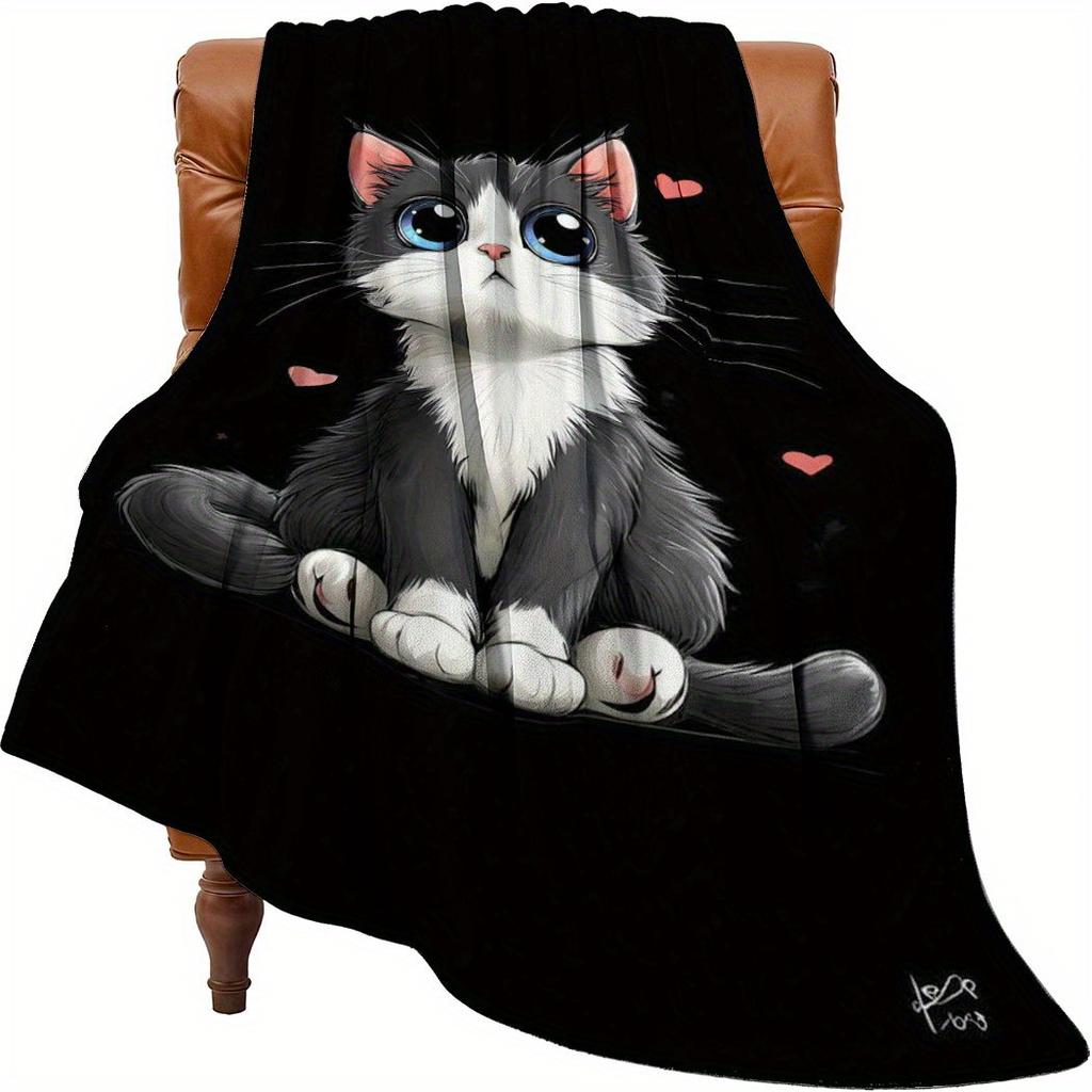 Cute Kitten Print Flannel Throw Blanket Soft Cozy Fleece for Home Office Sofa and Car All Season Fun Gift 72x100in