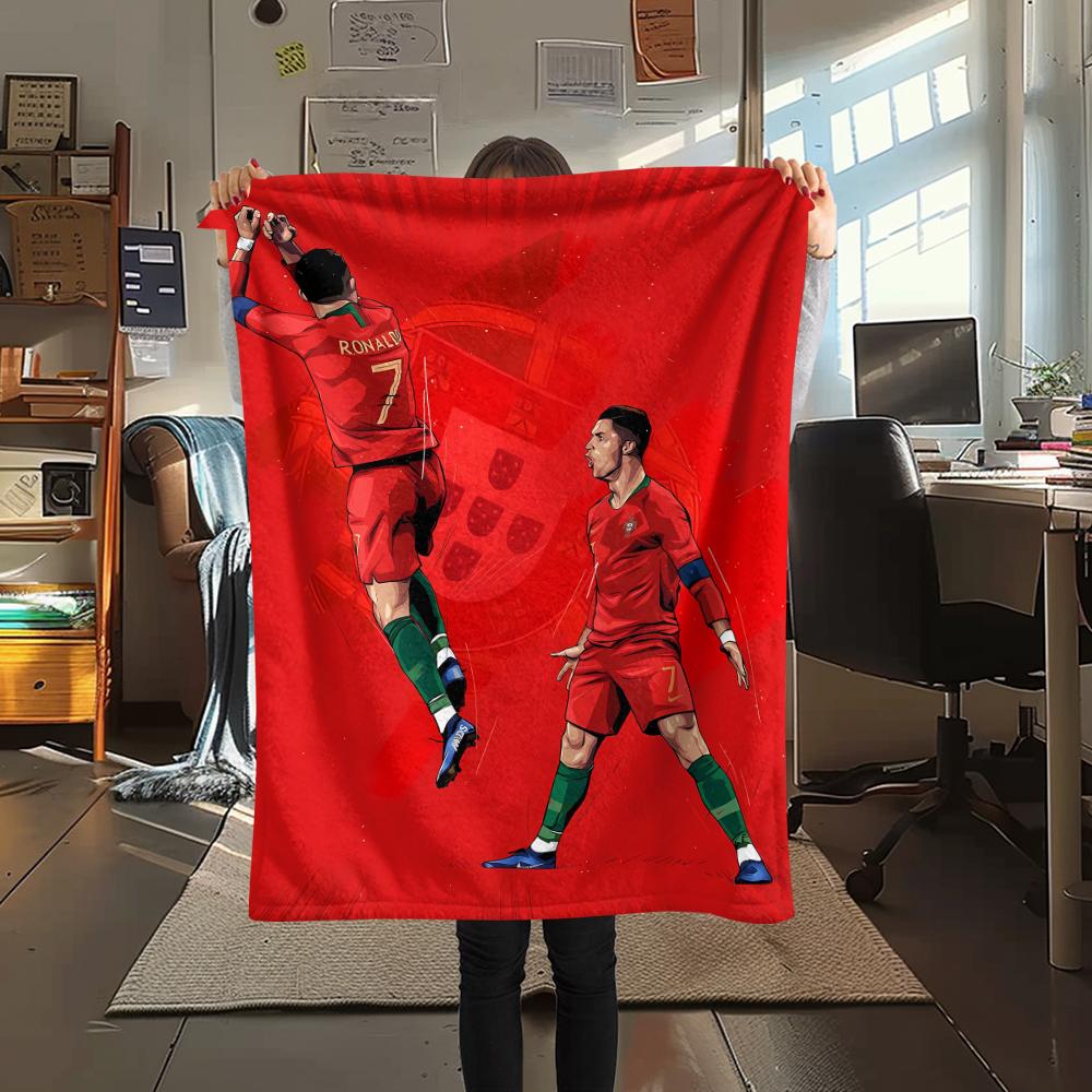 1PC Ronaldo Print Flannel Blanket, High Quality All Seasons, Home Decor, Warmth and Comfort, Perfect for Christmas Gifts