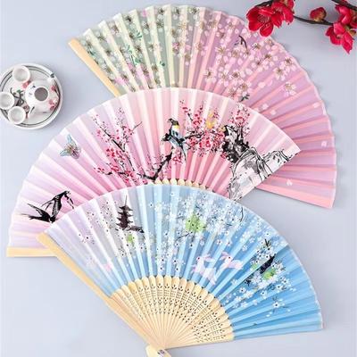 Vintage Silk Folding Fan Chinese Japanese Art Crafts Gift Home Decorations Dance Hand Fan Bamboo Room Decor Wood Fans