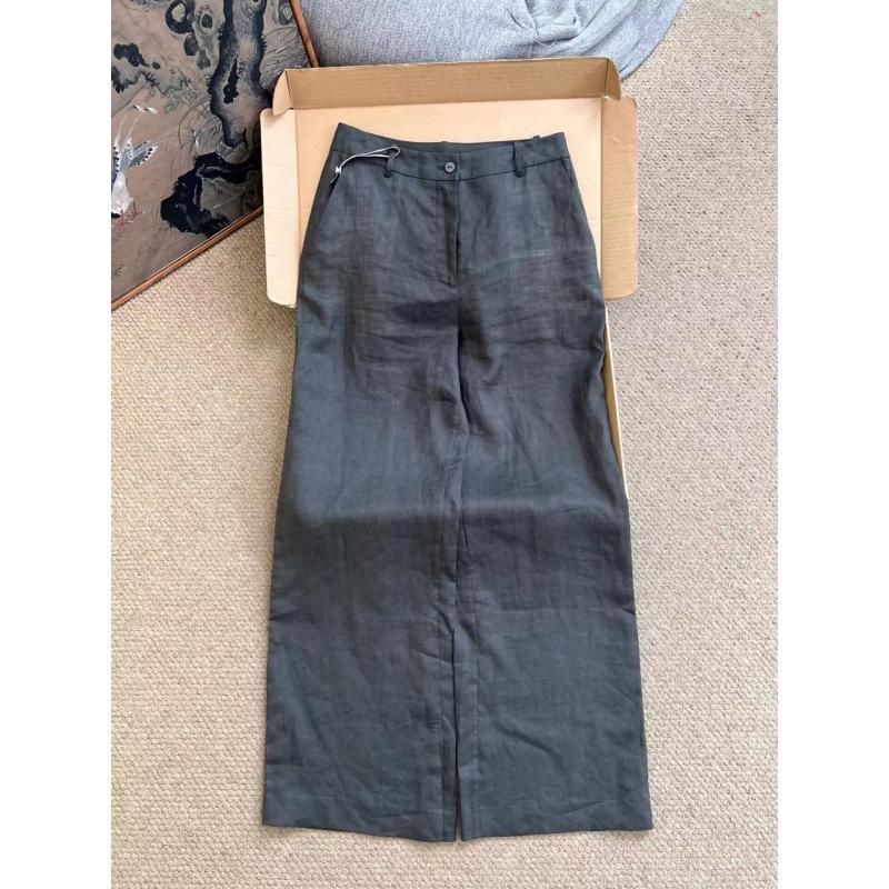 CHAO Level Outfit: Grey Lightweight Linen Wide-Leg Women s Pants - Summer New Arrival, Versatile Old Money Style. Large серый