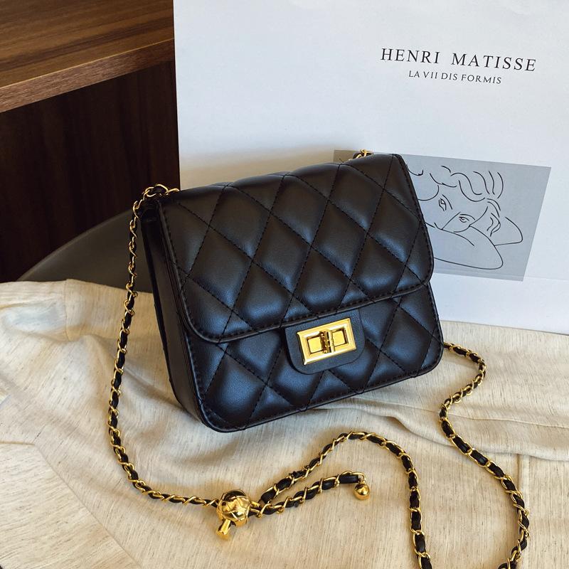 

Высококлассная модная однотонная сумка-маленький квадрат с вышивкой, золотая шариковая цепочка, универсальная, на одно плечо, мессенджер, женская сумка чёрный