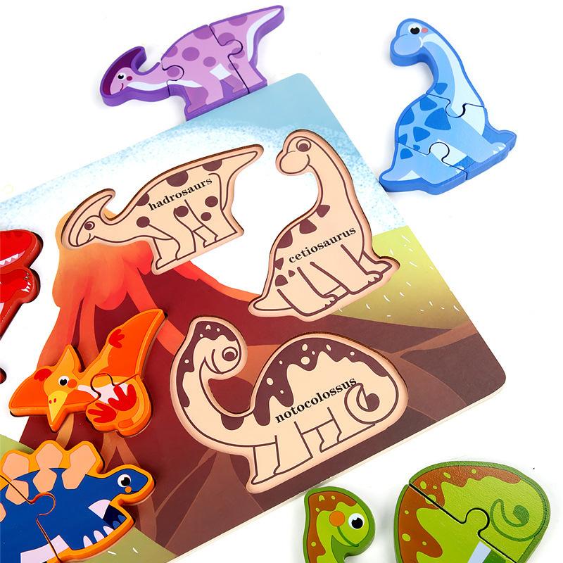 Children's Cartoon Animal Three-dimensional Puzzle Dinosaur Pairing Buckle Puzzle Puzzle Early Education Wooden Toy