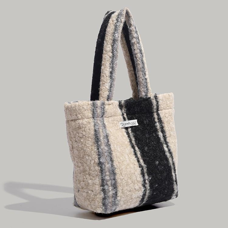 Autumn Winter New Cute Loop Woolen Handbag Portable Storage Small Square Bag Lunch Bag Handheld Bag Plush