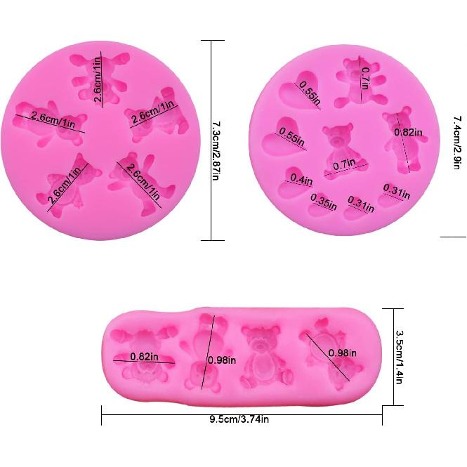 3 Pieces Bear Silicone Mold Valentine’s Day Fondant Mold Cute Bear Chocolate Fondant Mold for Chocolate Candy Gum Paste Crafting Polymer Clay Cake