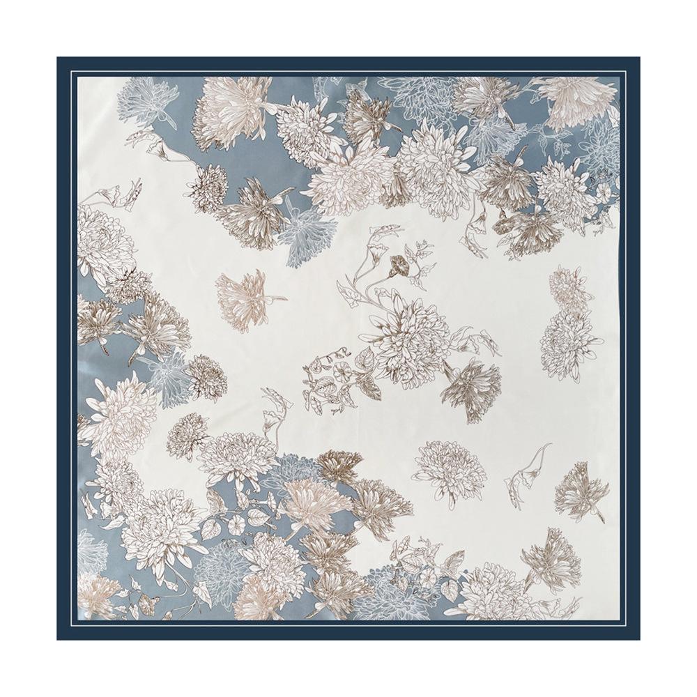 90cm Women's Floral Silk Headscarf, New Retro Versatile European American Design