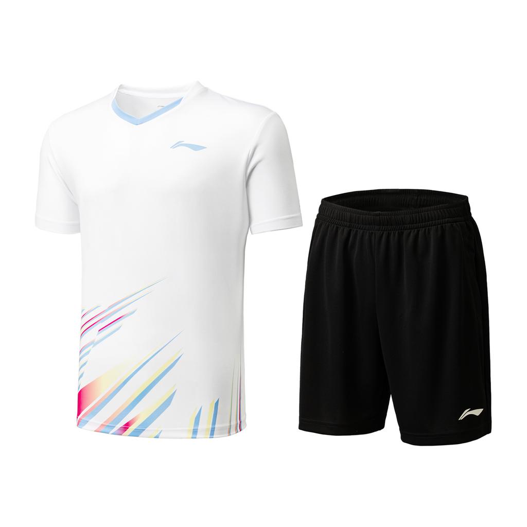 Li Ning Badminton Series Color Block Elastic Sports Badminton Competition Casual Sports Suit Unisex Sports Suit White Black AATU025-2