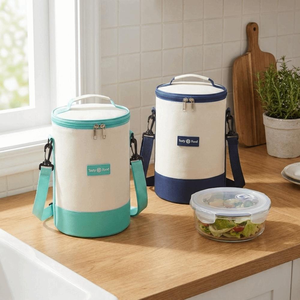 Large Capacity Cylindrical Insulated Lunch Bag Aluminum Foil Lining Lunch Box Bag  School Use