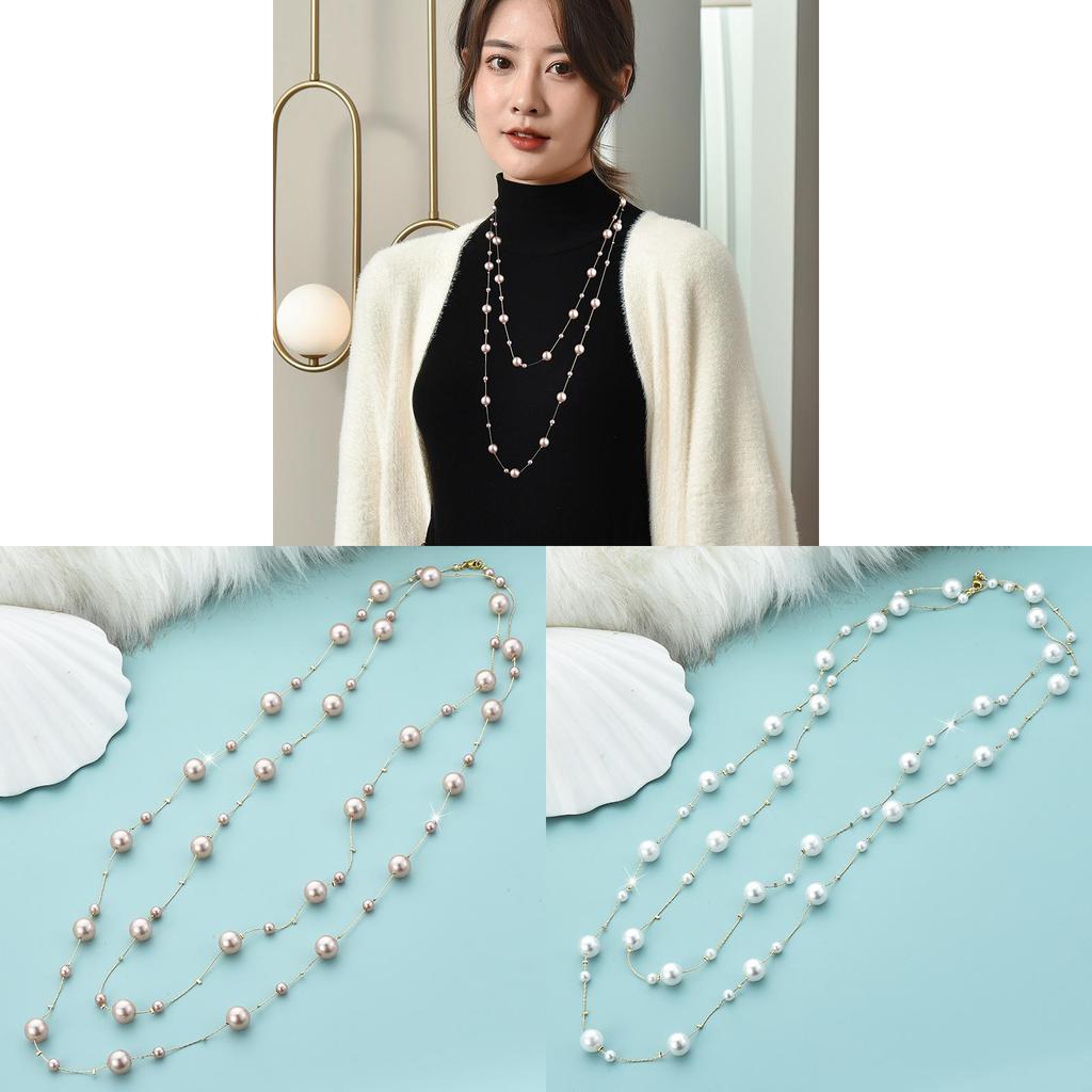 Long Pearl Fashion Necklace For Women With Wave Design For Winter Fashion Accessories
