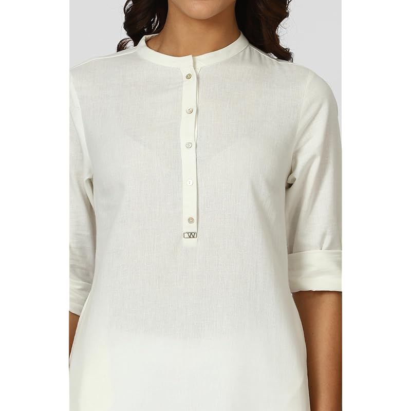 

W for Woman White Solid Cotton Blend Straight Kurta (Size: S)-24ONW12285-222985 S білий