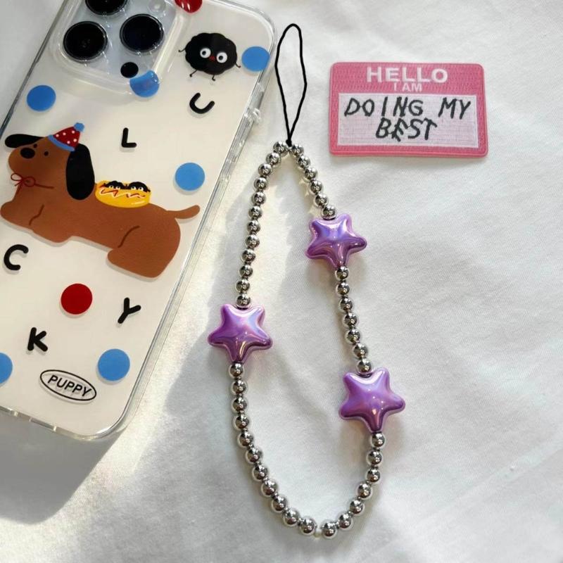 DIY Star Beaded Phone Chain Portable CellPhone Strap Lanyard Mobile Phone Pendant Decoration Exquisite Key Car Hangings