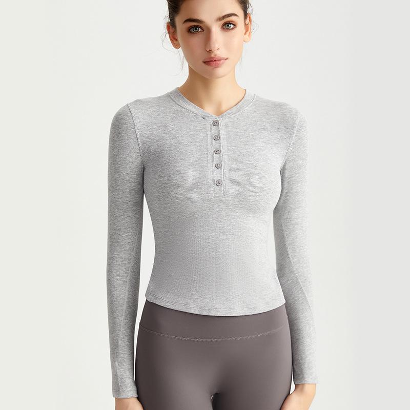 

LAHN Women s Long Sleeve Crew Neck Button-Up Sports Top, Tight-Fit, High Stretch, Antibacterial Yoga & Fitness Apparel for Winter Extra Large
