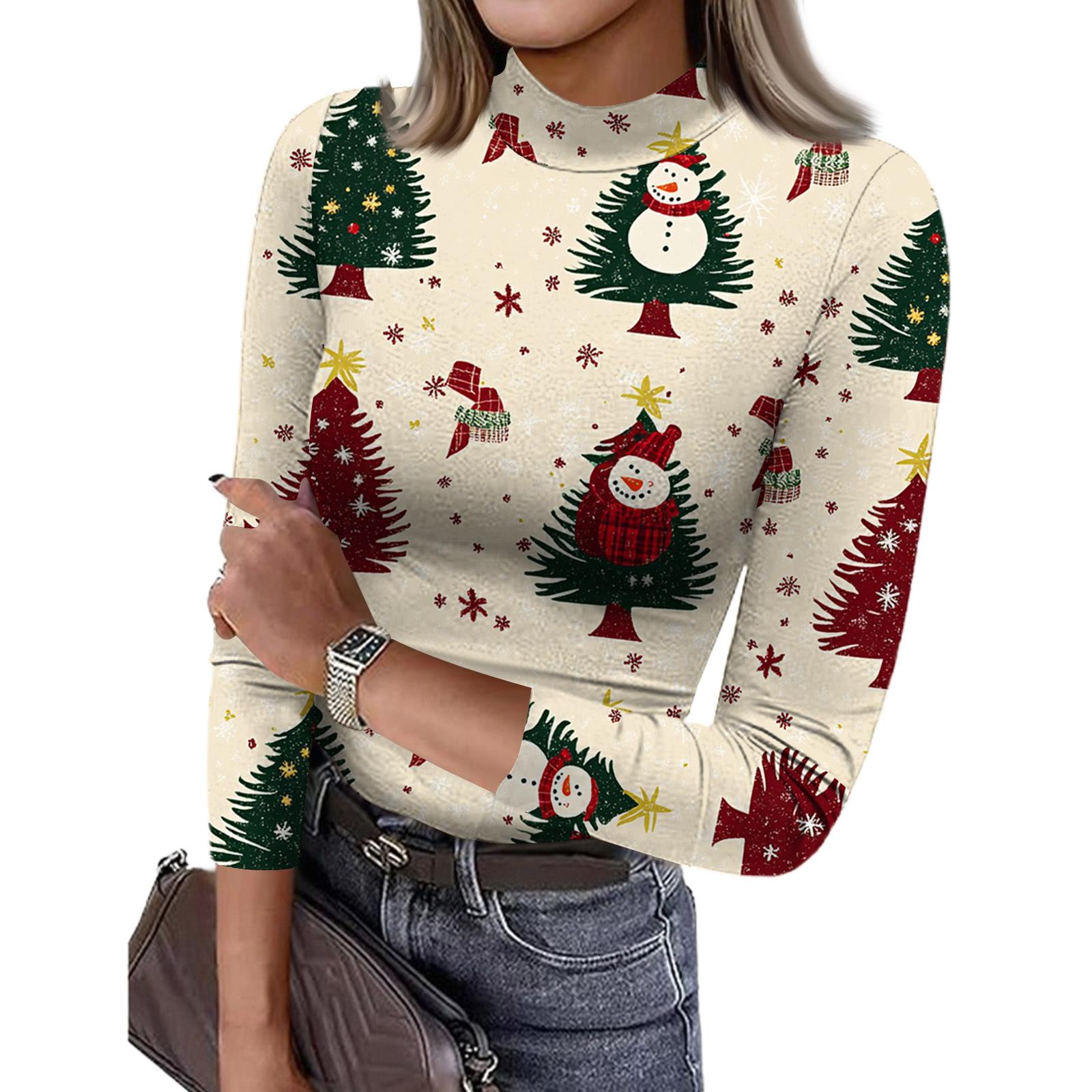 

Женская облегающая футболка с принтом в стиле кэжуал, модная, с рождественским принтом, с круглым вырезом, пуловер, топ с рукавом 3/4 XL