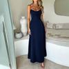 Women Casual Solid Color Lace Up A Line Strappy Long Dress