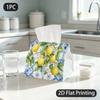1pc Tissue Box, Mediterranean Watercolor Lemons Blossoms Fresh Pattern, 2D Flat Printing, Blocks Dust, Easy To Carry, Napkin Dispenser, for Your Works