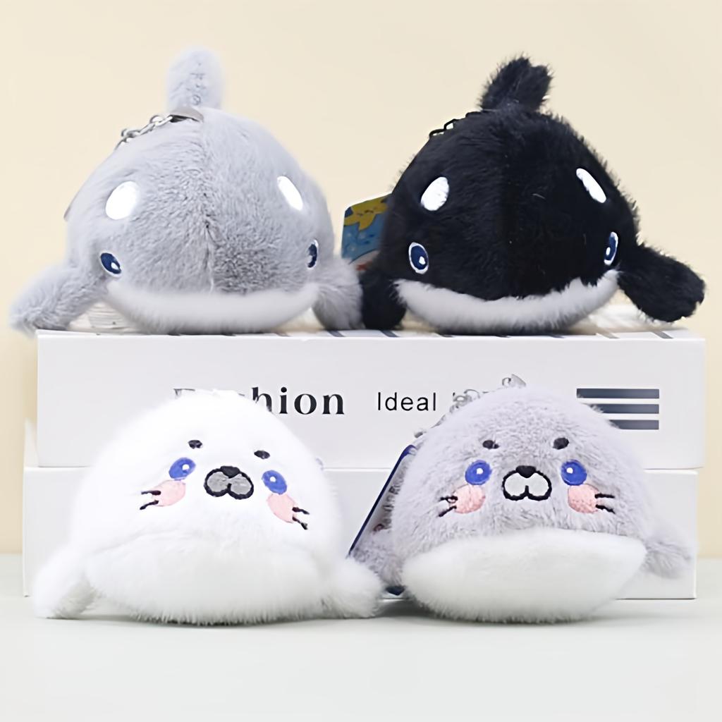 Pelúcias Fofas de Animais Marinhos Realistas Orca Chaveiro de Pelúcia Kawaii Foca Pelúcia Boneca Pingente Chaveiros de Pelúcia para Mochilas