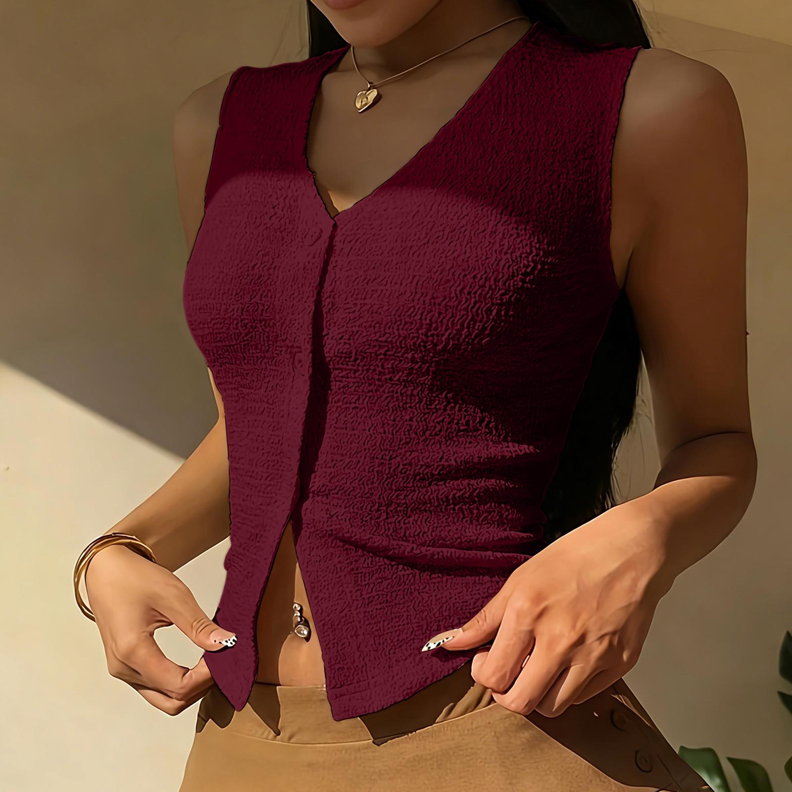 

Womens Spring Tops Sleeveless V Neck Button Down Summer Shirts for Women Casual Fitted Womens Summer Shirts Dressy Tops for Women S винный